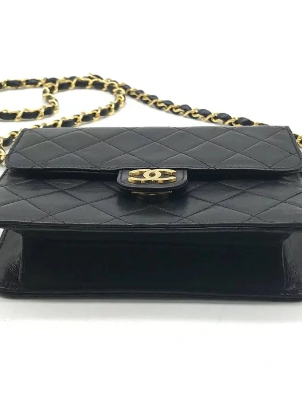 Authentic CHANEL Classic mini single flap black lambskin shoulder bag